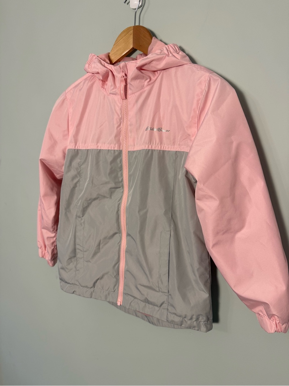 Eddie Bauer Kids Pink & Gray Hooded Rain Jacket Size 7/8